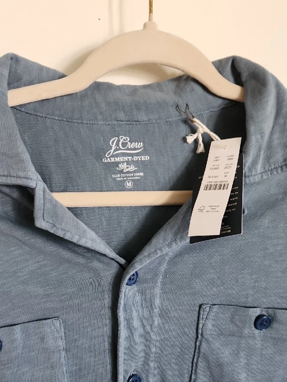 NWT! J. Crew men's Garment-Dyed Cotton Shirt - Slate Gray Blue Sz M